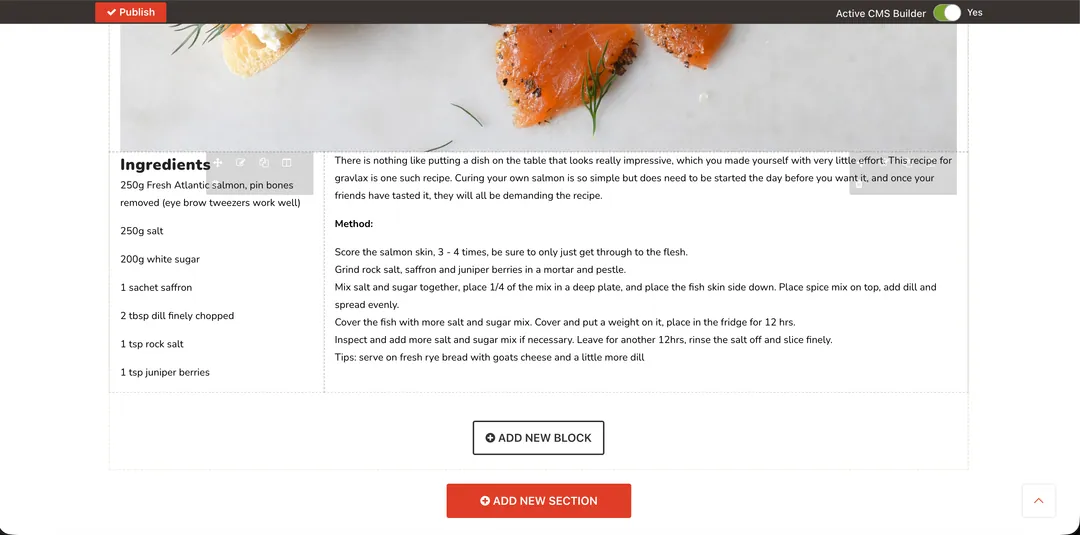 Custom Page Builder recipe template in the Adobe Commerce admin
