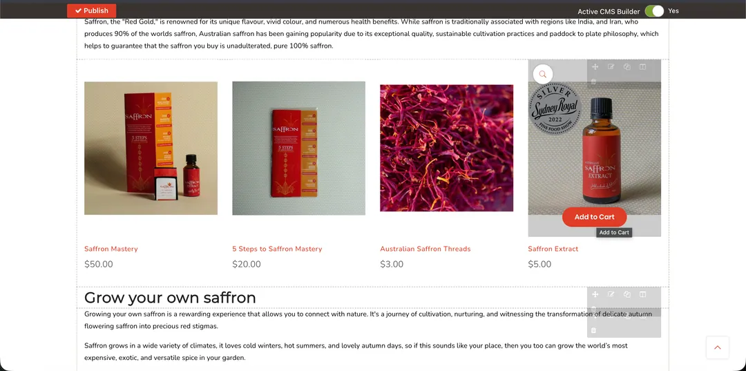 On-brand Gamila product and category page with working add-to-cart